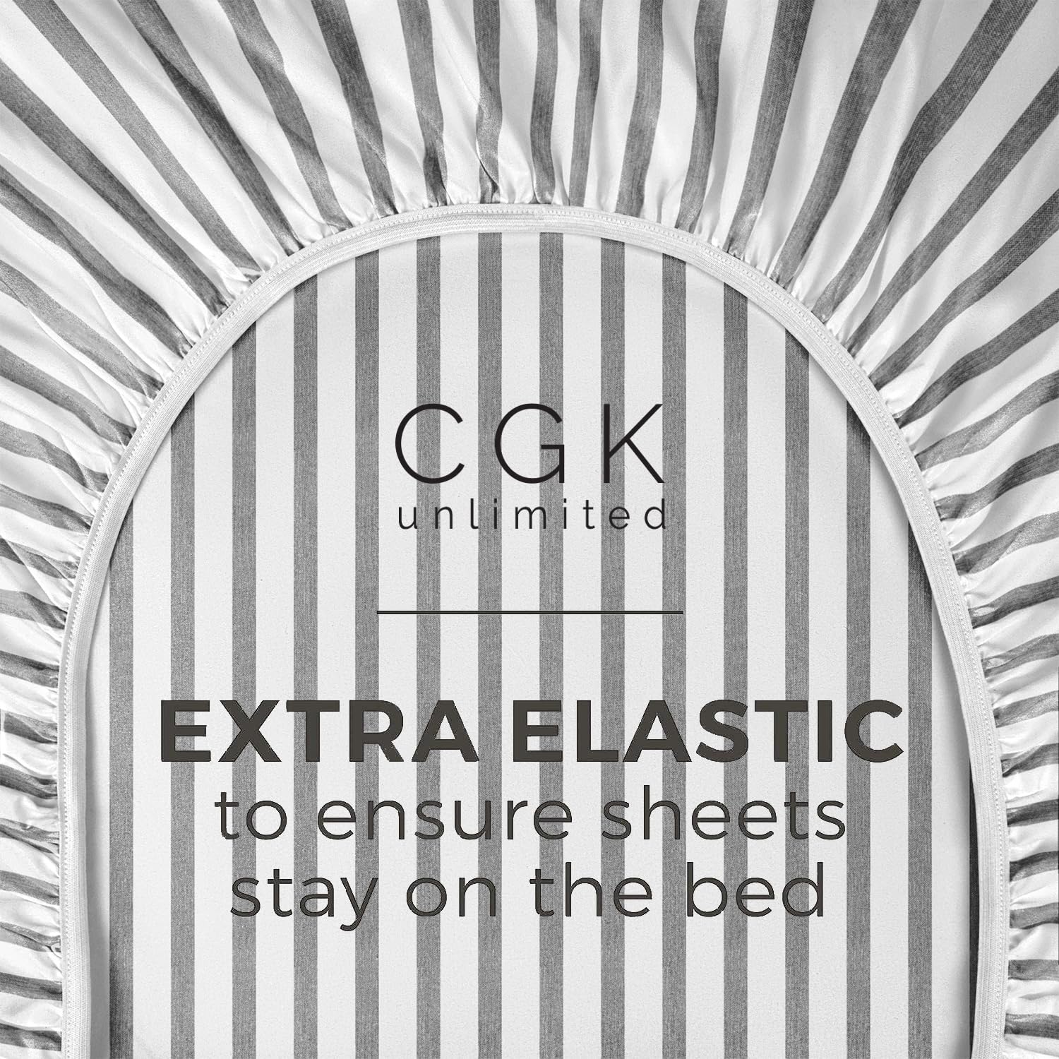 Split King Size Fitted Bed Sheet - Hotel Luxury Single Fitted Bottom Sheet Only - Fits Mattress Between 8 To 16 Inches - Deep Pockets, Extra Soft And Wrinkle Free - Breathable & Cooling - Grey Stripes