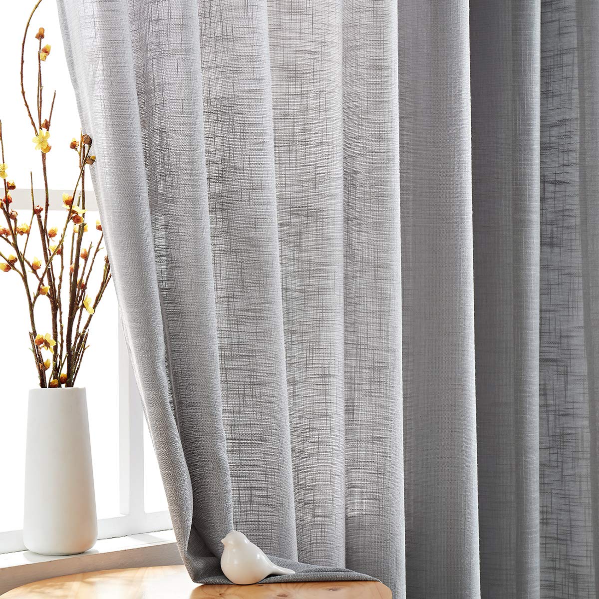FMFUNCTEX Grey Sheer Curtains for Living Room Bedroom 84 inches Length Linen Textured Privacy Semi-Sheer Window Curtain Drapes f