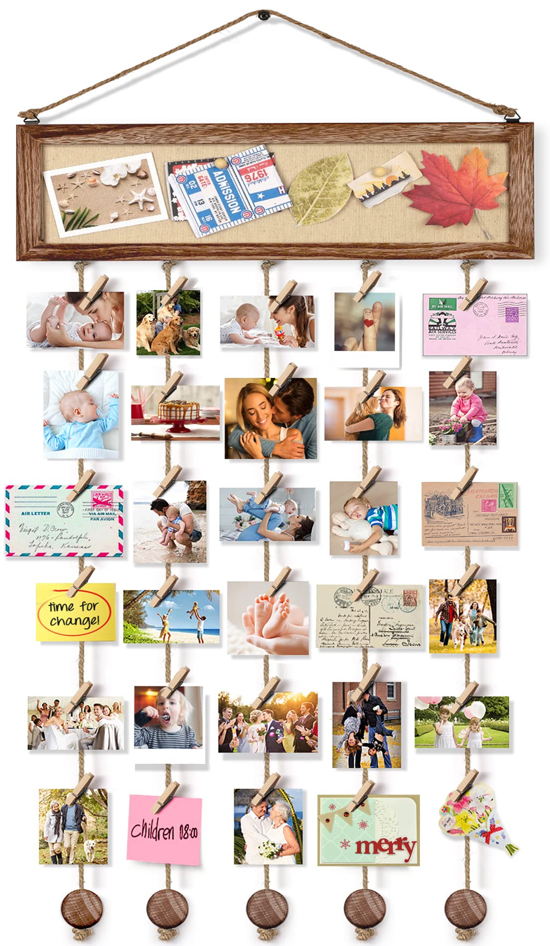 Bikoney Picture Frames Collage Wall Decor Hanging Photo Display Multi Pictures Organizer with Wood Bulletin Board Photo Board 30