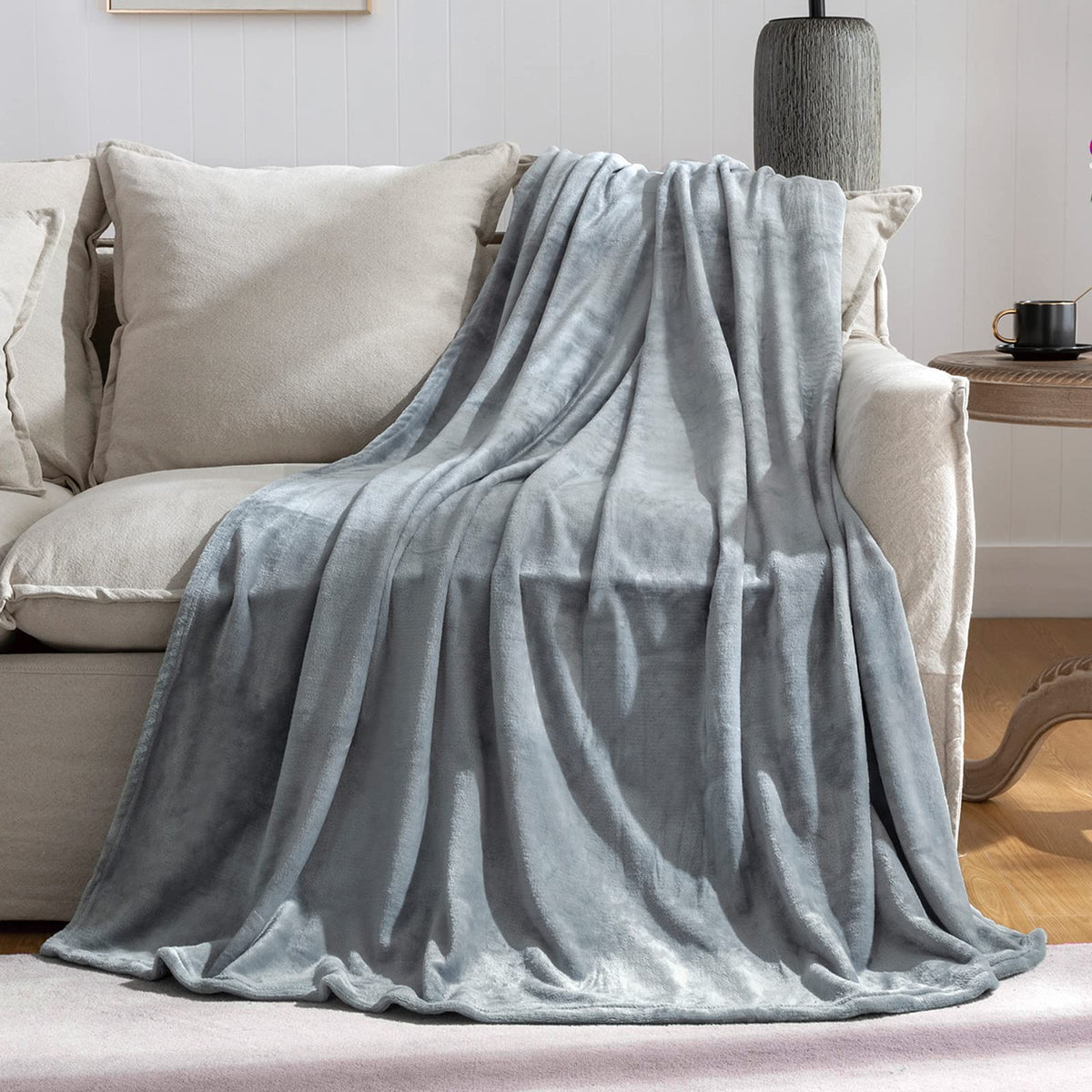 Jiahannha Grey Throw Blankets,Fleece Blanket Throw Size 50''  60'',Super Soft Cozy Plush Light Grey Blanket For Couch Sofa Bed,F