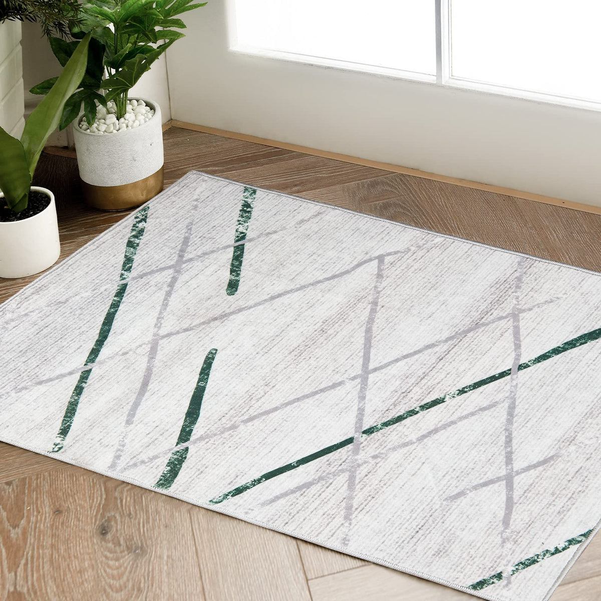 jinchan Christmas Area Rug 2x3 Green Grey Washable Rug Entryway Moroccan Thin Rug Modern Geometric Holiday Rug Indoor Door Mat N