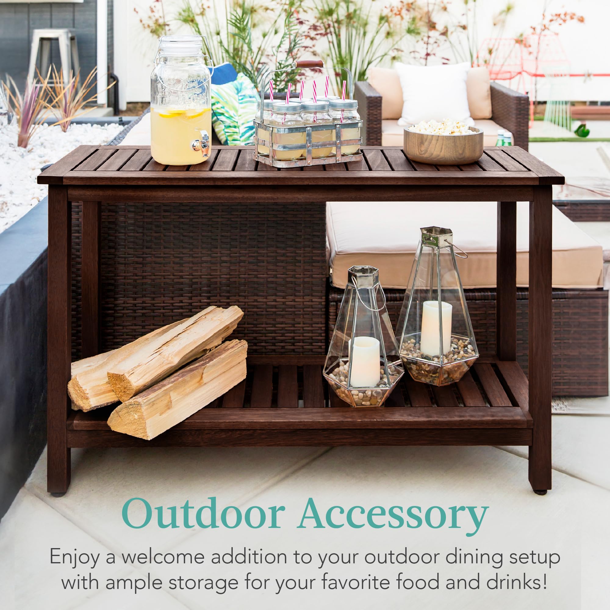 Best Choice Products 48In 2-Shelf Eucalyptus Wooden Console Table Indoor Outdoor Multifunctional Buffet Bar Storage Organizer W/Foot Sliders - Espresso