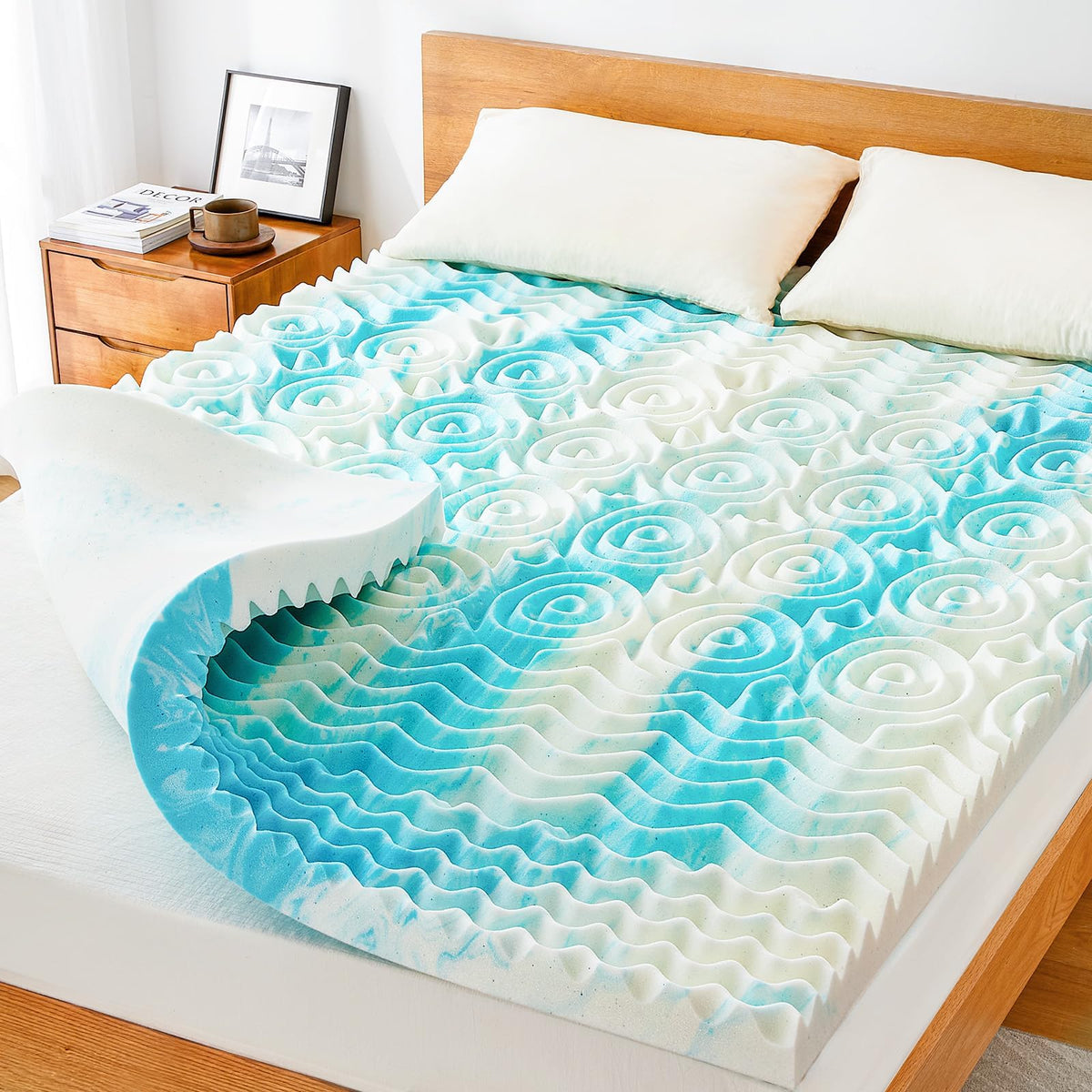 Marsail King Mattress Topper, 3-Inch Memory Foam Mattress Topper, 5-Zone Support Bed Topper, Cooling Gel Mattress Pad for Sofa, 
