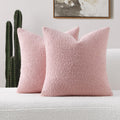 Futei Pack Of 2 Pink Boucle Accent Decorative Throw Pillow Covers,16X16 Inch Soft Solid Textured Cushion Case,Home Decor For Cou