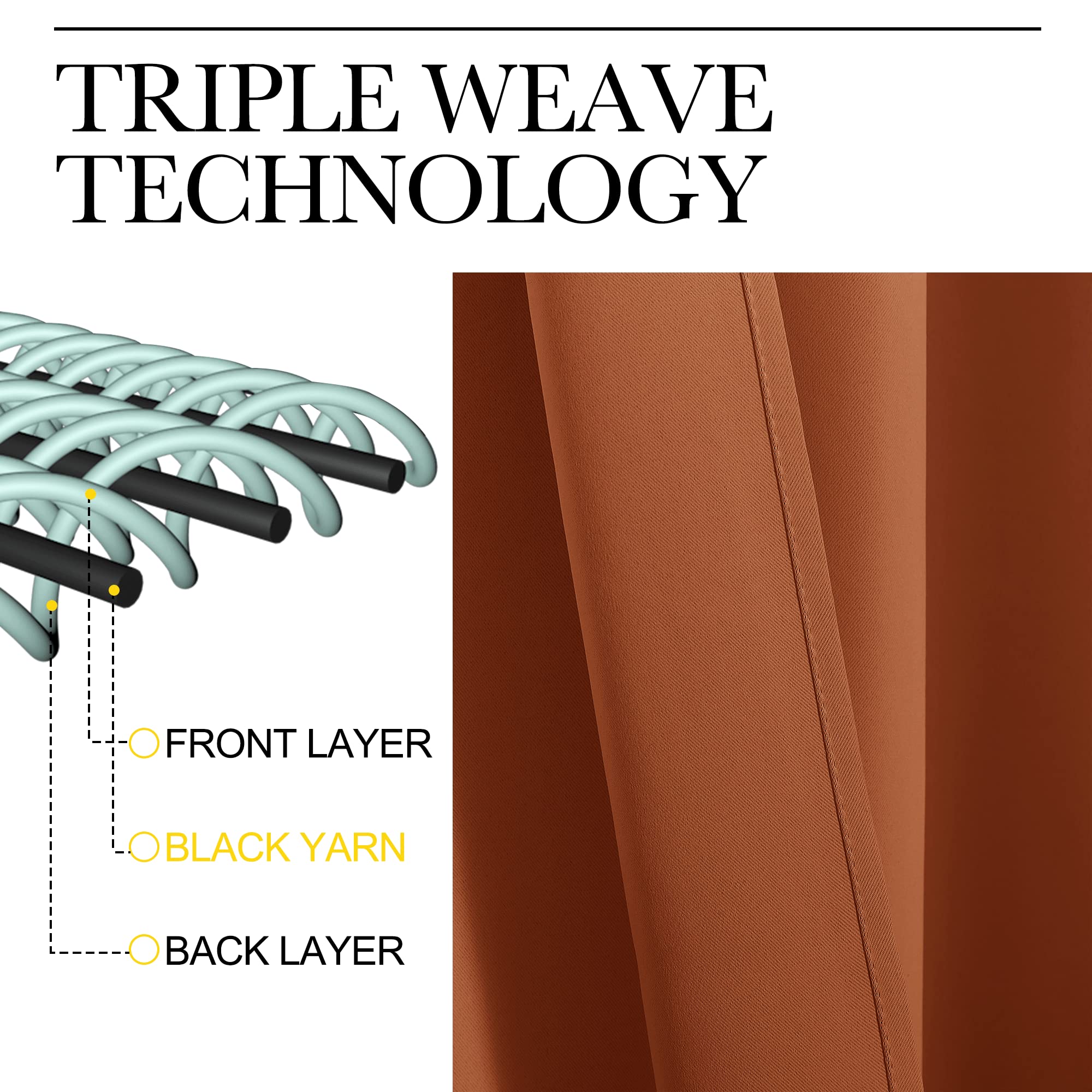 Nicetown Halloween Living Room Blackout Draperies Curtains - (Burnt Orange Color) W52 X L72, 2 Pieces, Room Darkening Window Bla