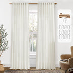 100 Inch Linen Curtains for Living Room,Privacy Curtains That Let Light In,Hook Belt Back Tab Natural Window Treatments Boho Sem