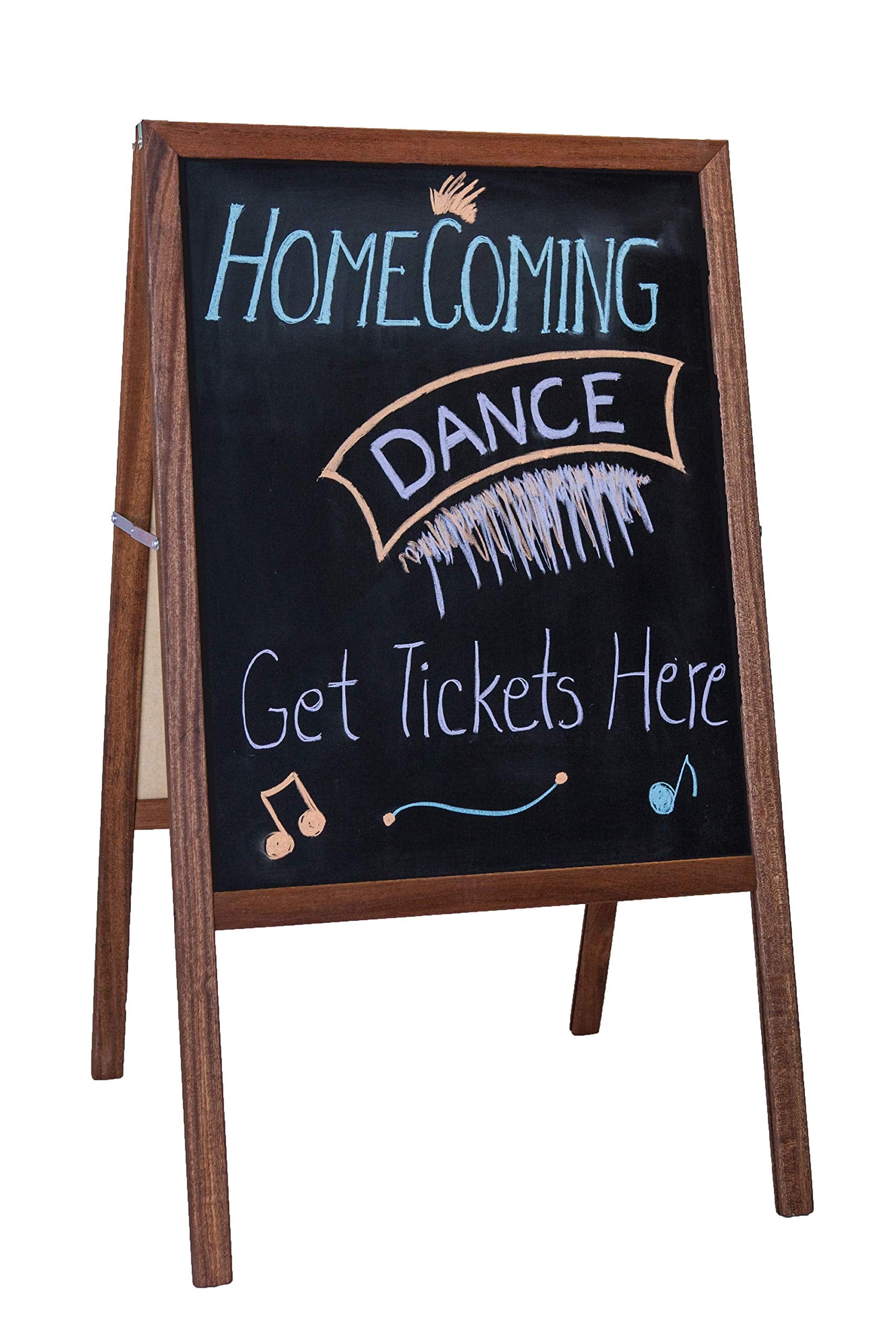 Crestline Products Marquee Easel (White Dry Erase & Black Chalkboard) - Stained Hardwood Sidewalk Easel, 42 H x 24 W