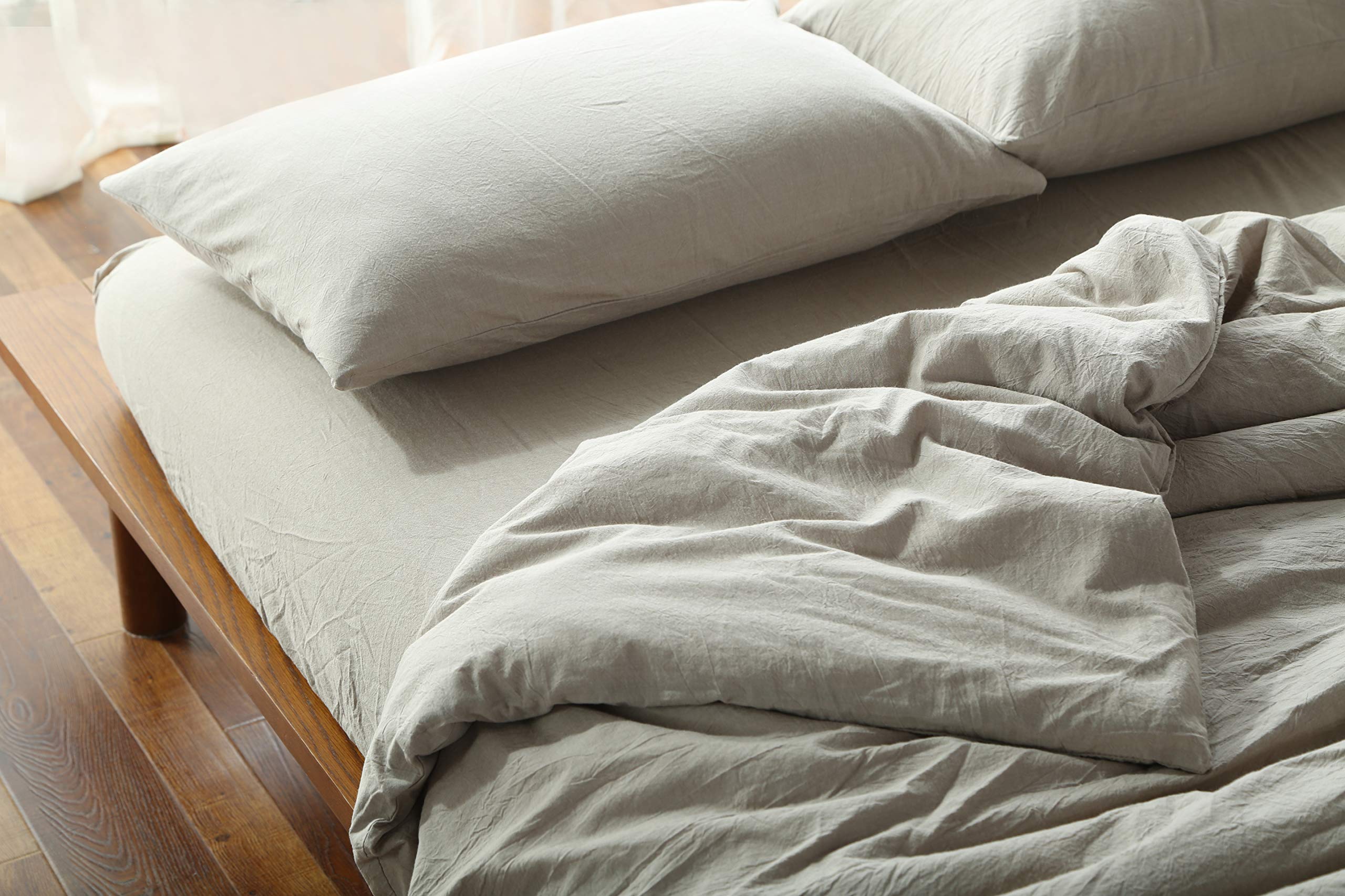 F.Y.Dreams 100% Washed Cotton Duvet Cover For Weighted Blanket 60X80 Inches With 8 Ties, Zipper On Long Side/Khaki/Just Duvet Co