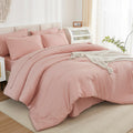 Litanika Comforter Full Size Set Blush Pink - 7 Pieces Bed In A Bag Full Beddding Comforter Sets, Plain Lightweight Bed Set With