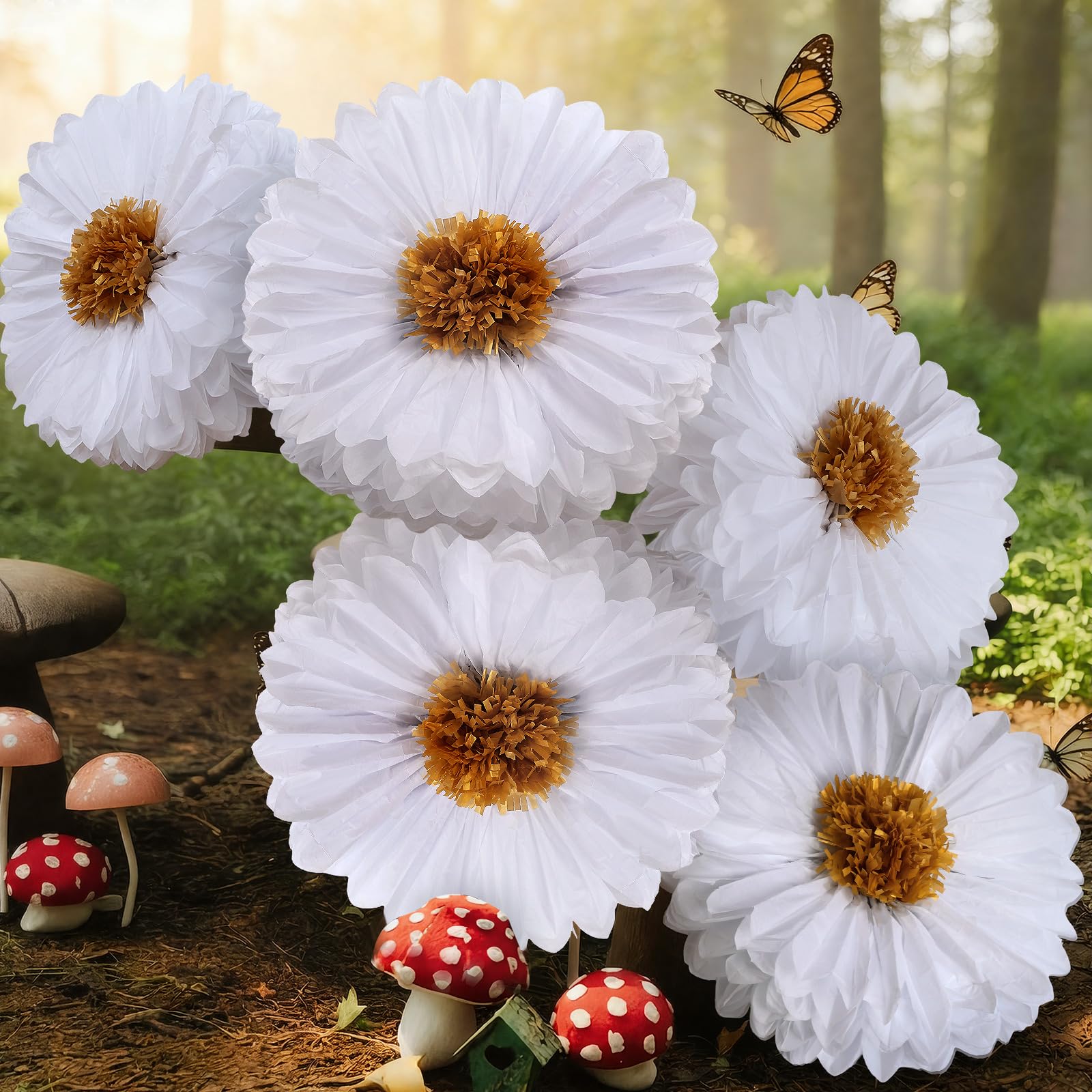Chunful 5 Pcs 30   24   Gaint White Tissue Paper Flowers Decoration Wonderland Large Hanging White Tissue Paper Pom Poms Dec