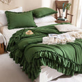 Masaca Olive Green Comforter Set Queen,Farmhouse Bedding Queen Size Comforter Set With Ruffle,Shabby Boho Chic French Country Da