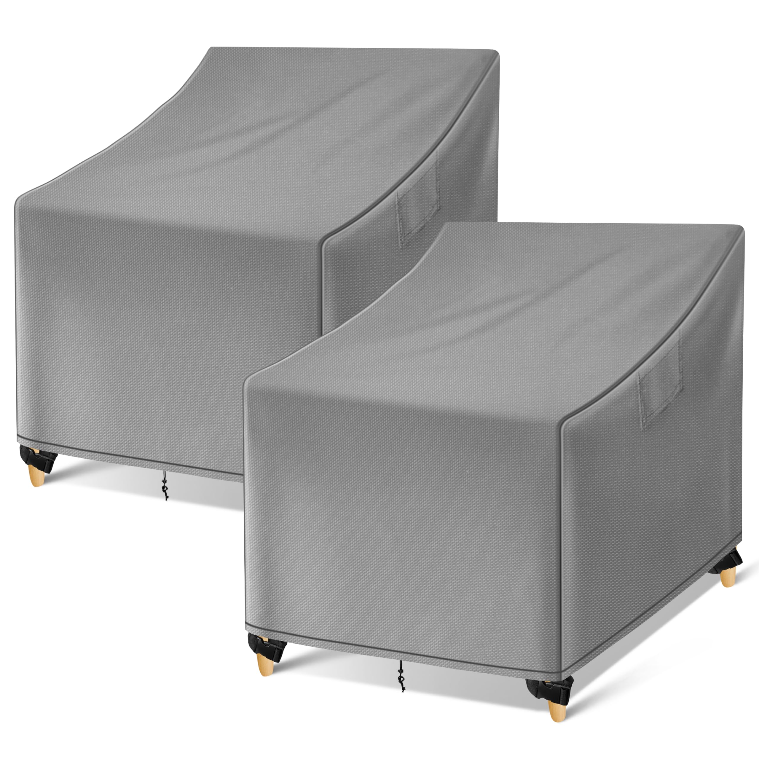 Wleafj Outdoor Chair Covers Waterproof, Gray Lawn Patio Furniture Covers, Heavy Duty Wicker Garden Sofa Chair Cover, 2 Pack - 31.5' W X 33.5' D X 36' H
