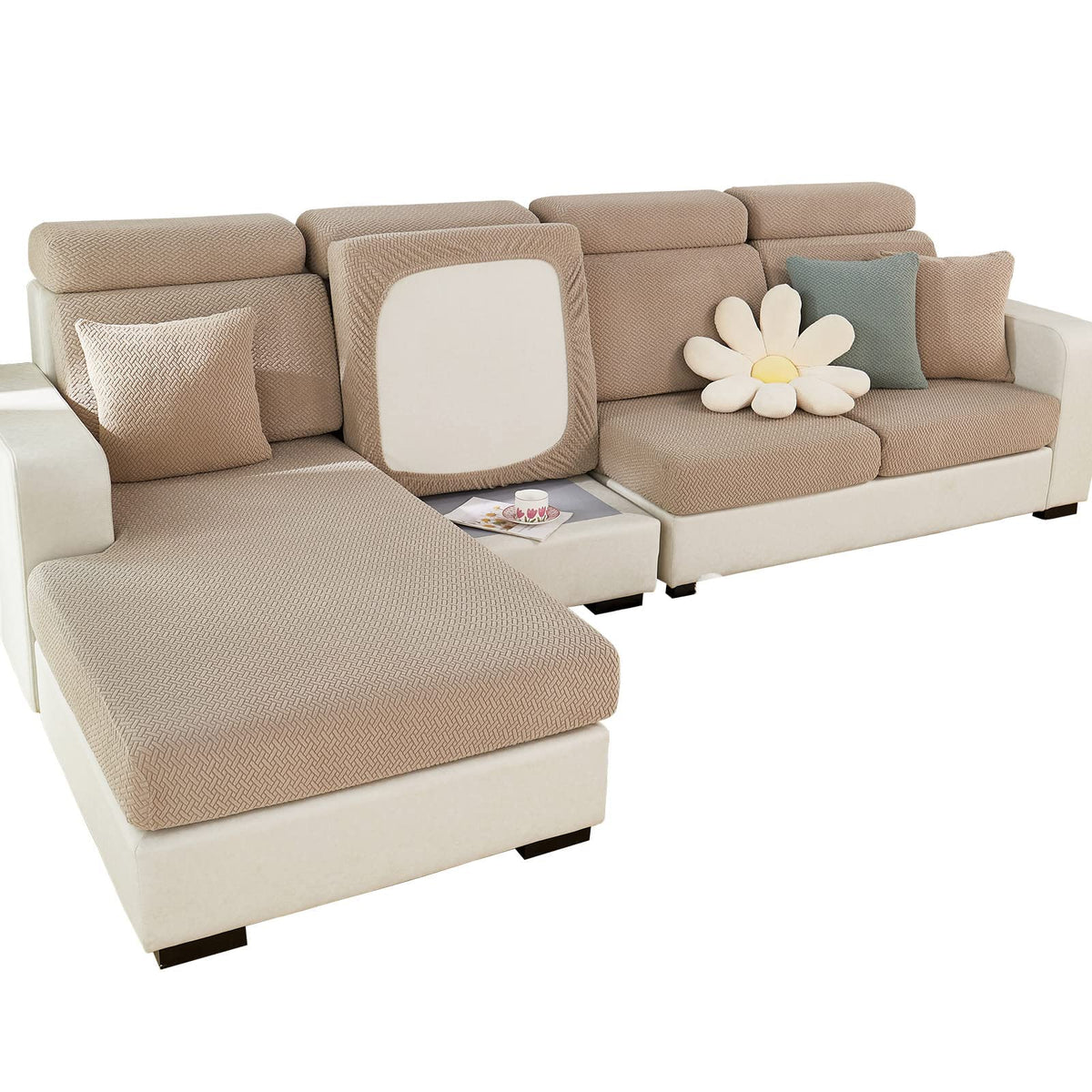 2024 Wear-Resistant Universal Sofa Cover, Stretch Couch Cushion Slipcovers Replacement, Anti-Slip L Shape Separate Sofa Back Cov