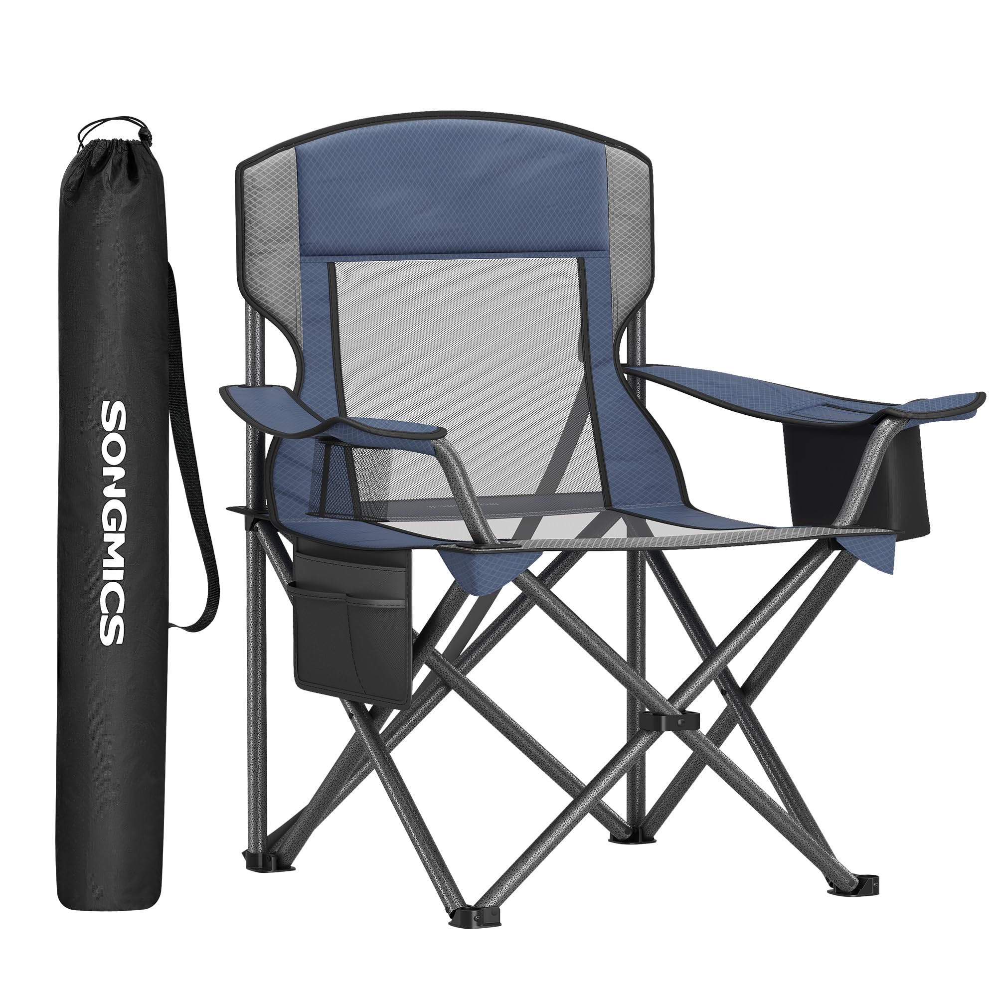 SONGMICS Camping Chair, Folding Oversized Chair, Comfortable and Heavy-Duty, 352 lb Weight Capacity, Adjustable Armrests with Co