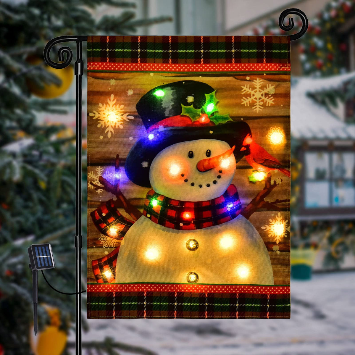 Lighted Winter Garden Flag For Outside, Led Snowman Garden Flag, Winter Yard Flag Winter Garden Flags 12X18 Double Sided For Out