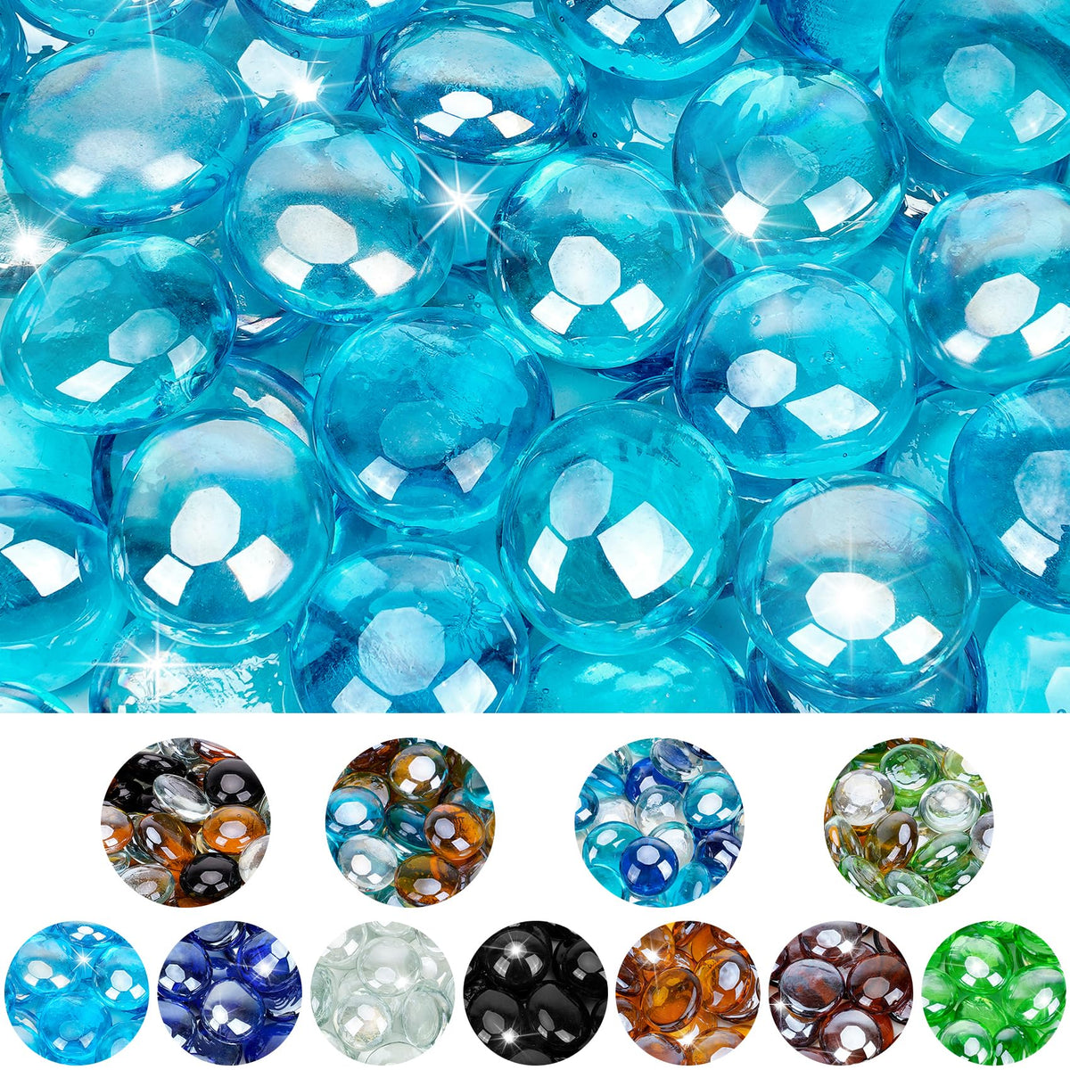 Mr. Fireglass 1/2' Reflective Fire Glass Beads For Fireplace Fire Pit & Lanscaping, 10 Lb High Luster Caribbean Blue