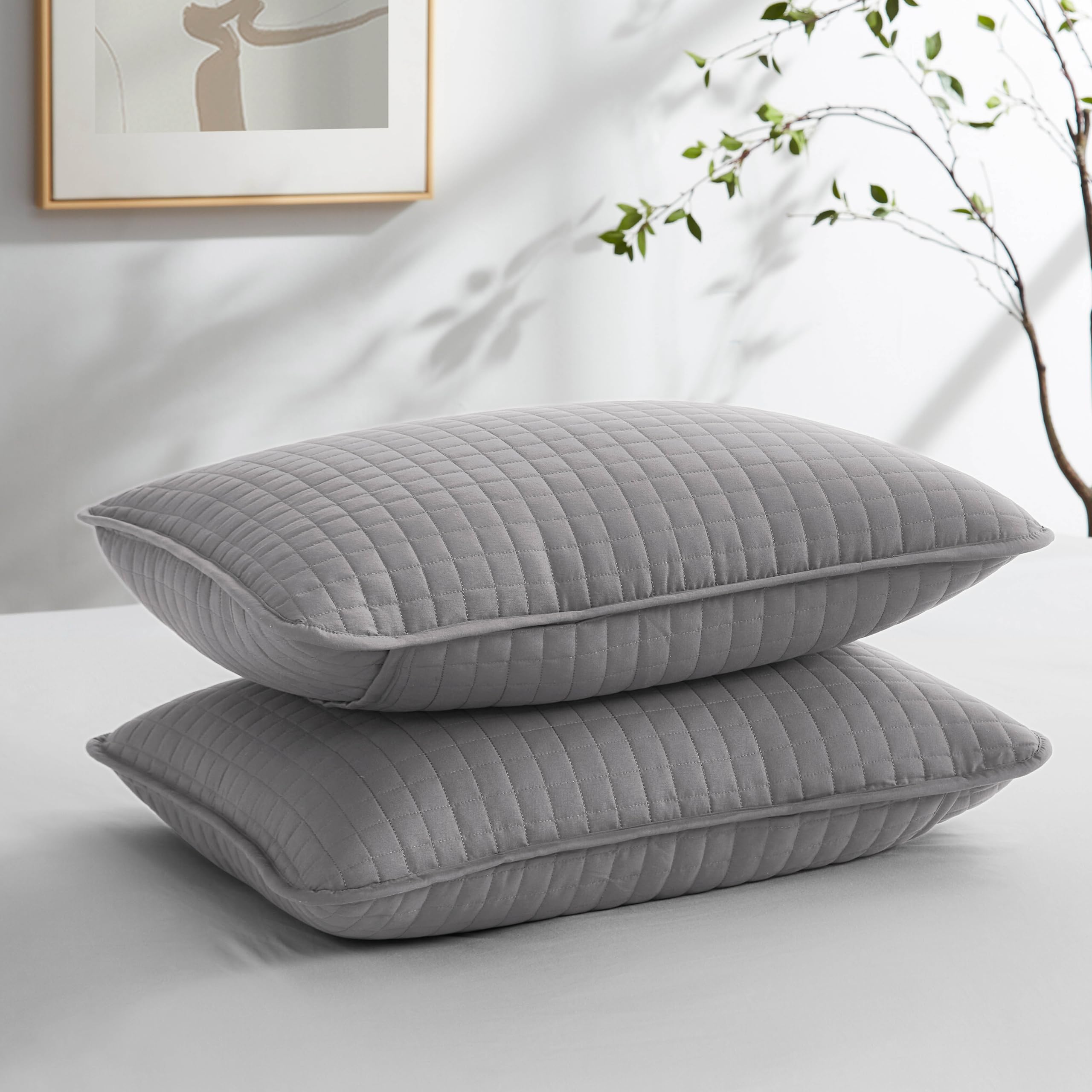Southshore Fine Living, Inc. Vilano Springs - Pair Of Quilted Pillow Sham Covers (No Inserts), 18' X 18', Steel Grey