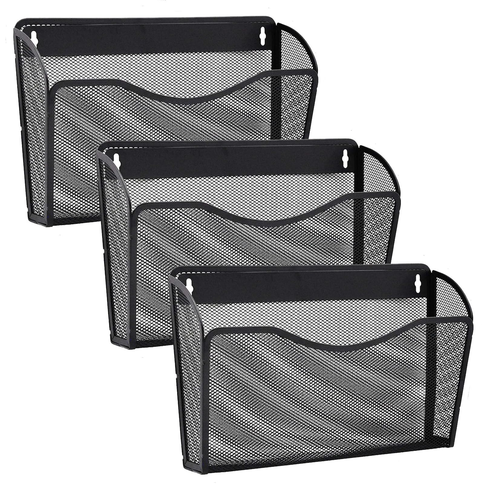 Gawerk 3 Pack Wall File Organizer - Black Mesh Hanging Metal Vertical File Holder for Office/Home Storage