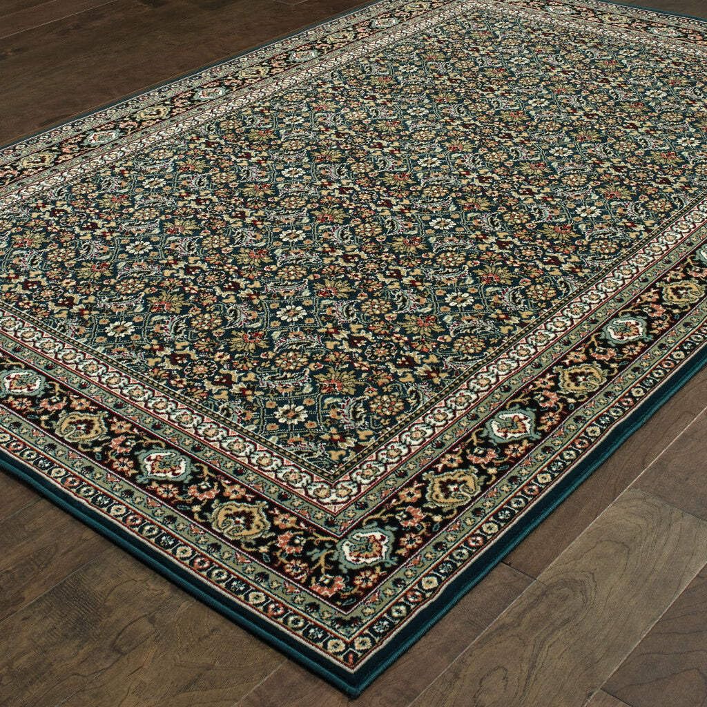 HomeRoots 509119 10 x 13 ft. Navy Blue Green Red Ivory & Yellow Oriental Power Loom Stain Resistant Rectangle Area Rug