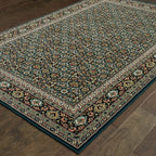 HomeRoots 509119 10 x 13 ft. Navy Blue Green Red Ivory & Yellow Oriental Power Loom Stain Resistant Rectangle Area Rug