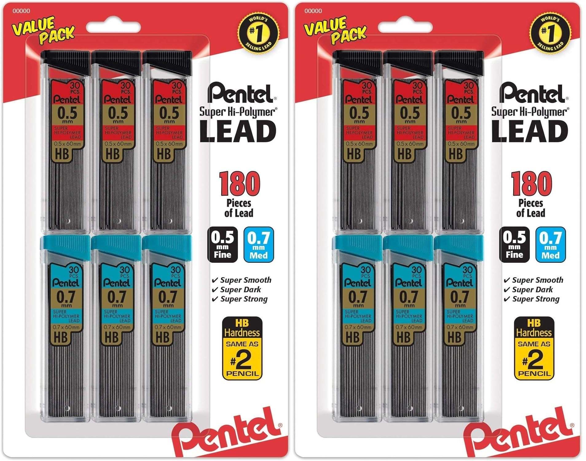 Pentel Super Hi-Polymer Lead Refills Value Pack (C257Bphb6), Original Version, 0.5/0.7Mm- Pack Of 2