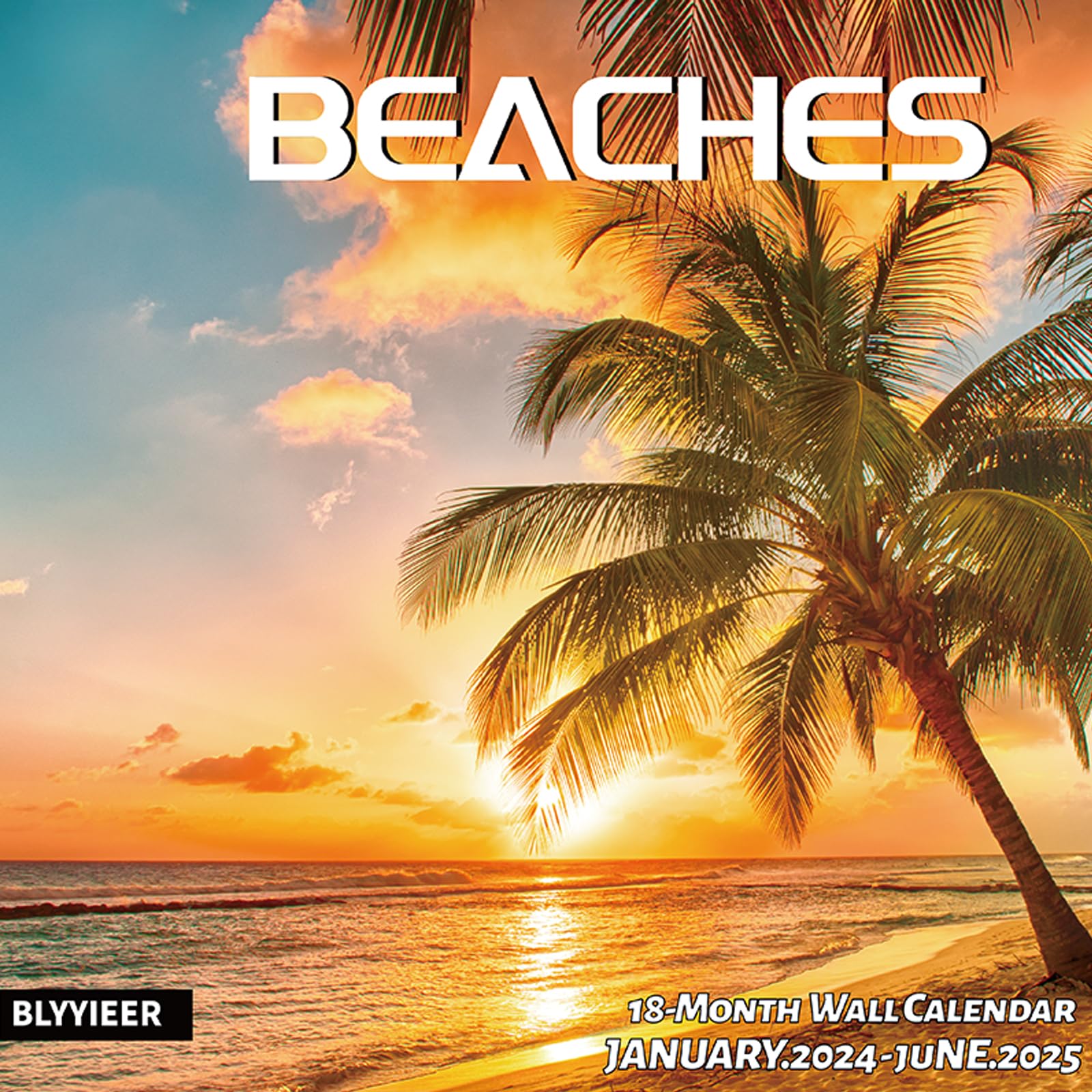 2024 Wall Calendar Beaches, 18 Months Hangable Wall Calendars,Jan.2024-Jun.2025, Beach Calendars 2024, 12' X 24' (Open), Thick