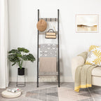 Hoobro Blanket Ladder, 5-Tier Towel Rack With Hooks, Wall-Leaning Blanket Rack, Decorative Display Ladder Shelf, Scarves, Indust