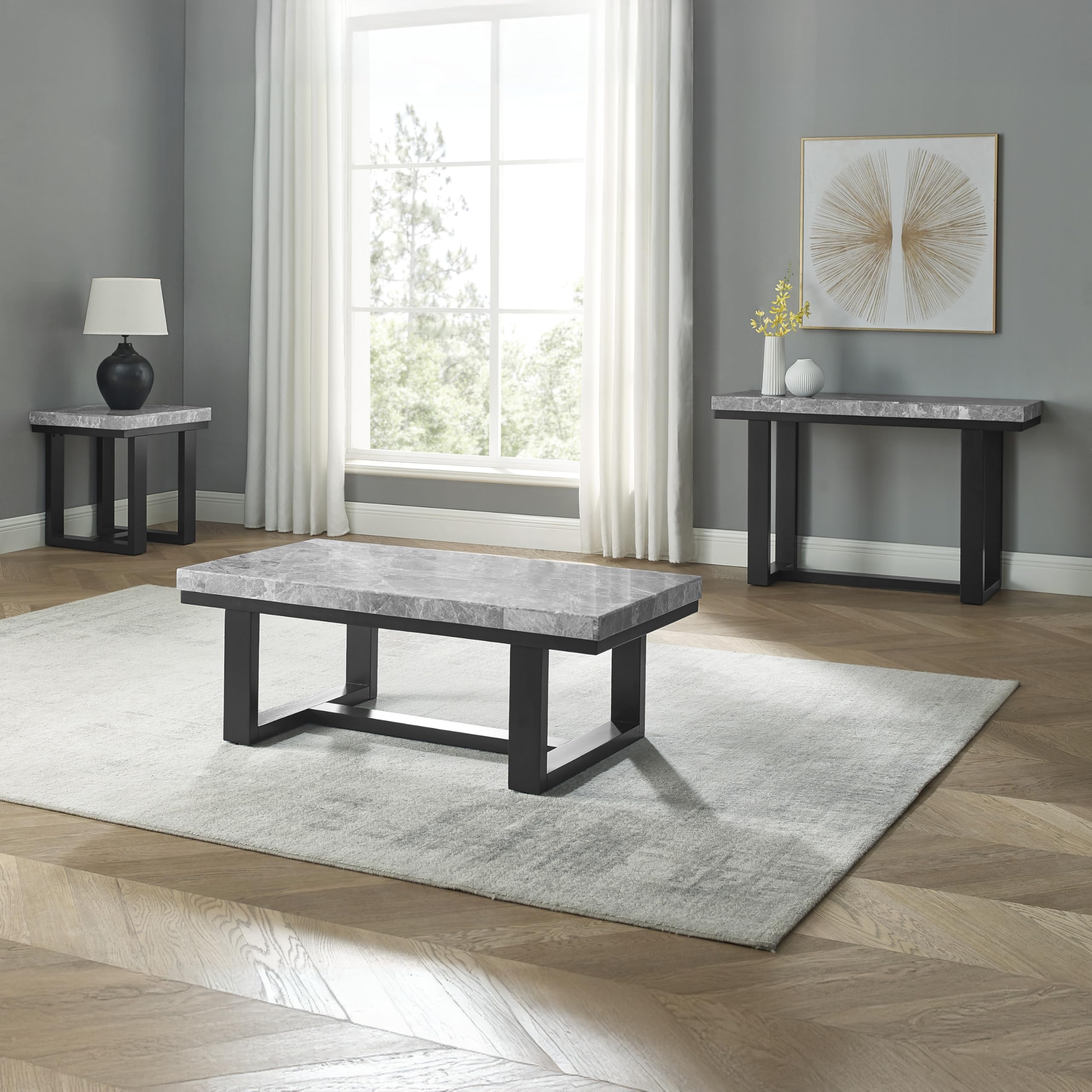 Steve Silver Co Lucca Gray Marble Top Sofa Table