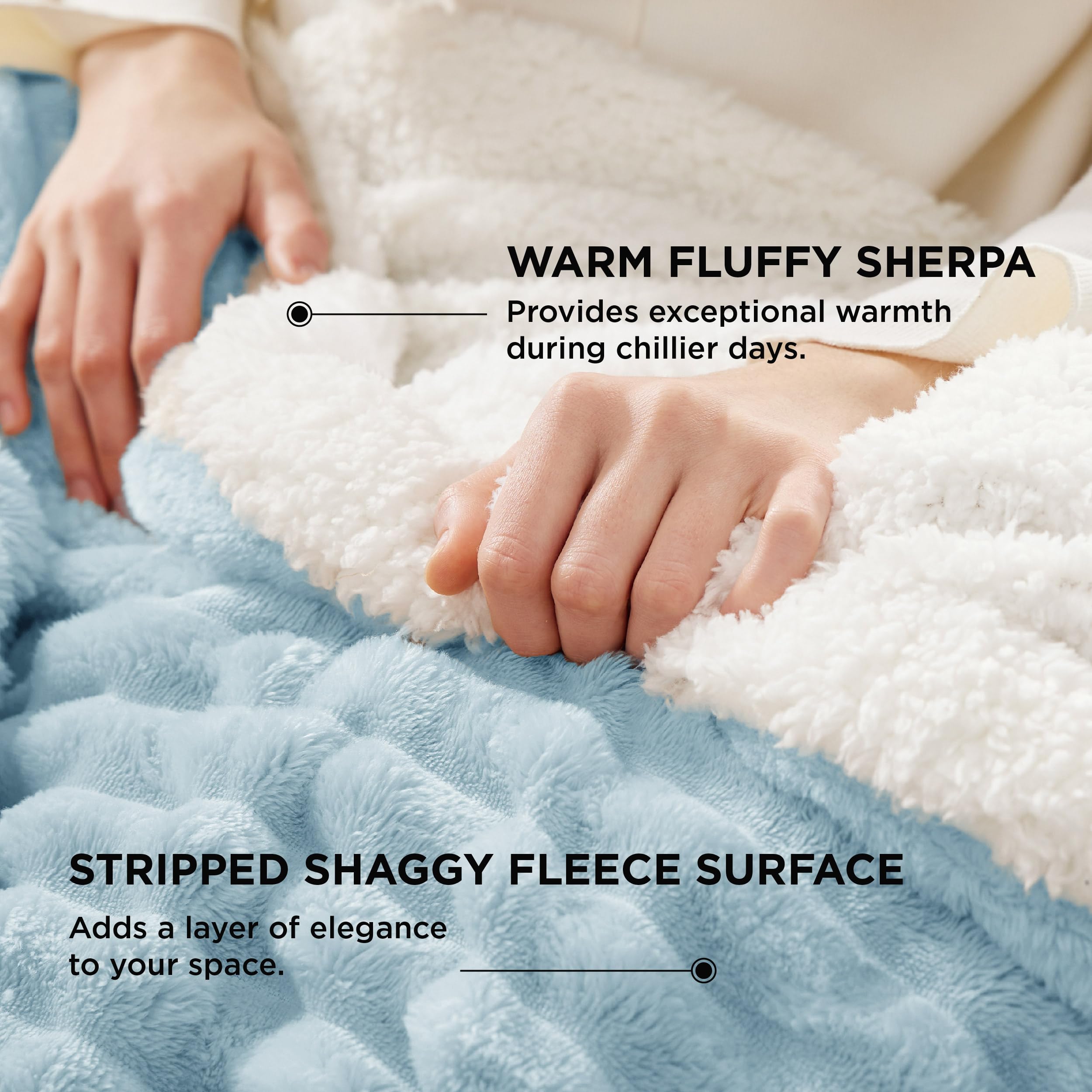 Bedsure King Size Sherpa Blanket - Super Soft Plush Fleece, Thick Warm Cozy Throw for Winter, Sky Blue, 108x90 Inches