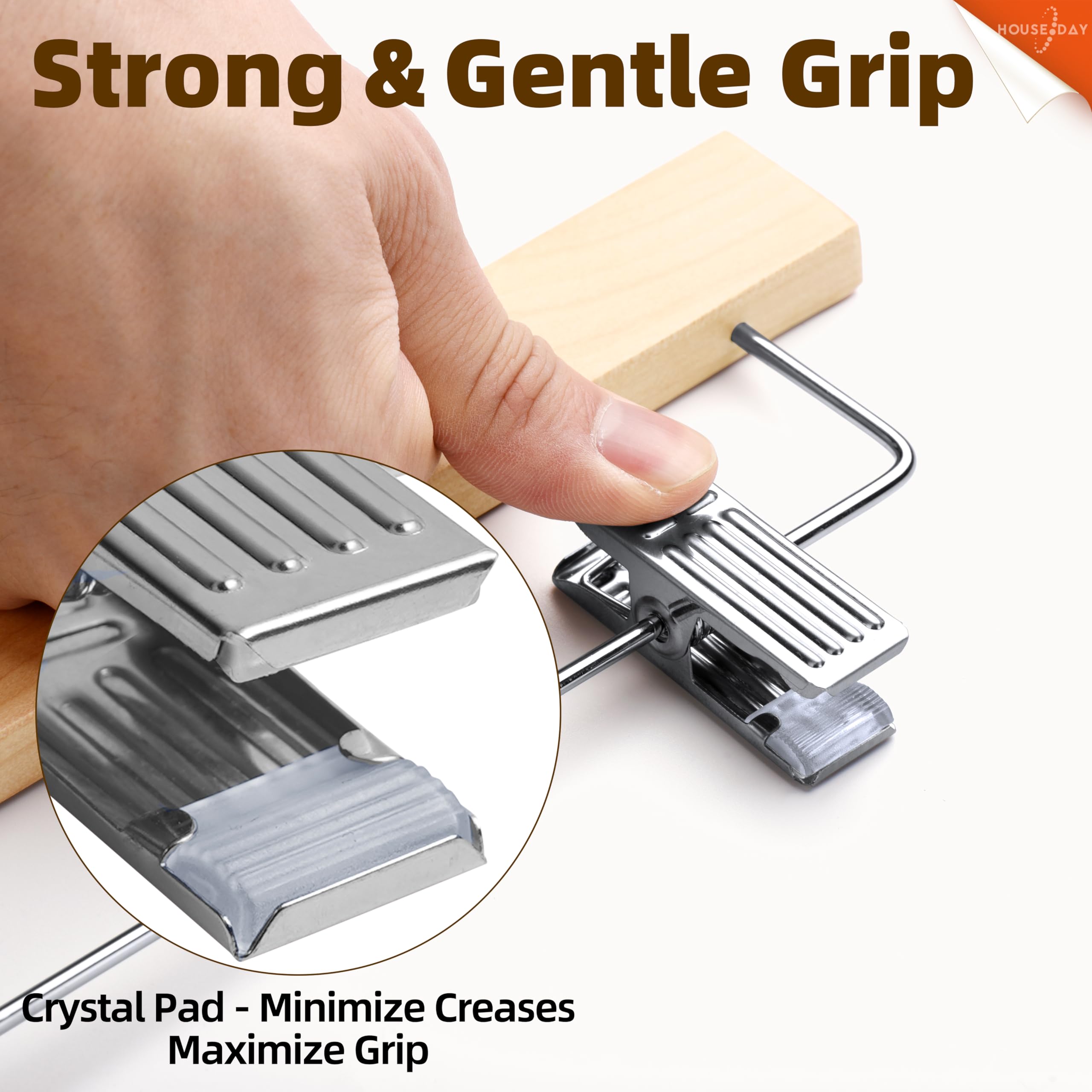 House Day Premium Wooden Pants Hangers 15 Pack, Solid Lotus Wood Skirt Hangers With 2-Adjustable Clips, Heavy Duty & Anti Slip W