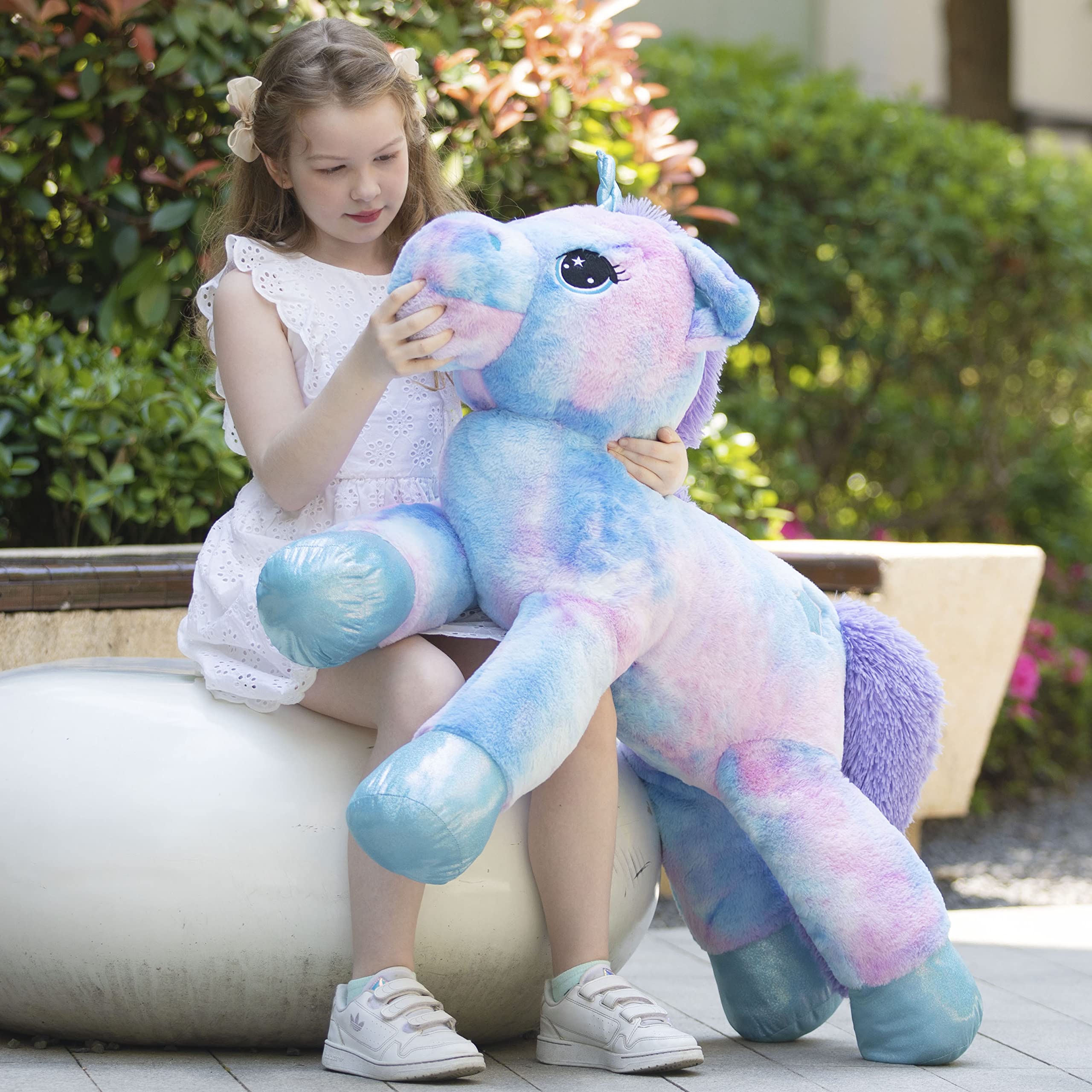 Muiteiur Giant Unicorn Stuffed Animal XL 43.4 inch Unicorn Stuffed Plush Pillow Blue Stuffed Unicorn Gift for Girl Boy Kid