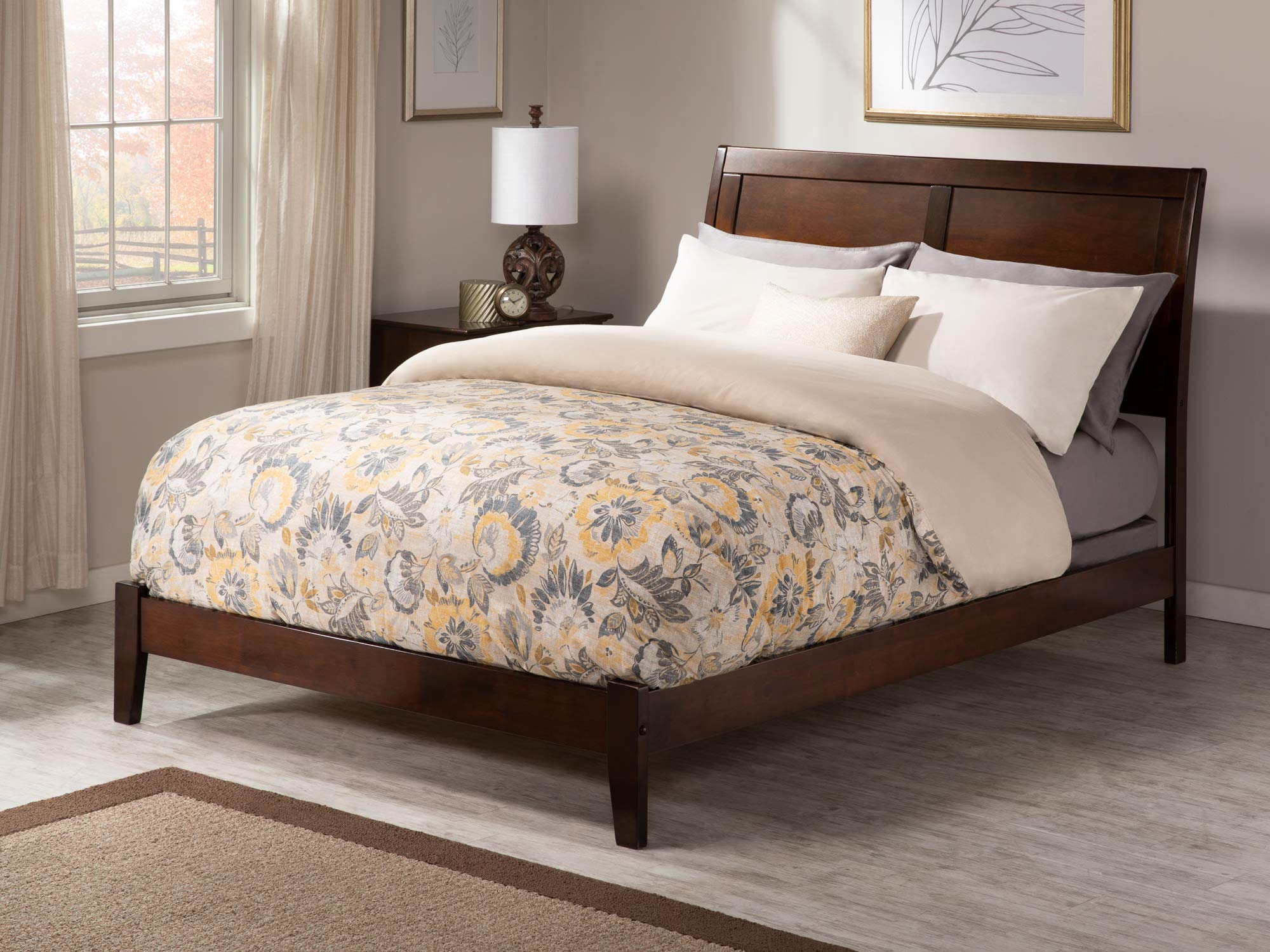 AFI Portland Full Size Bed with Charging Station in Walnut