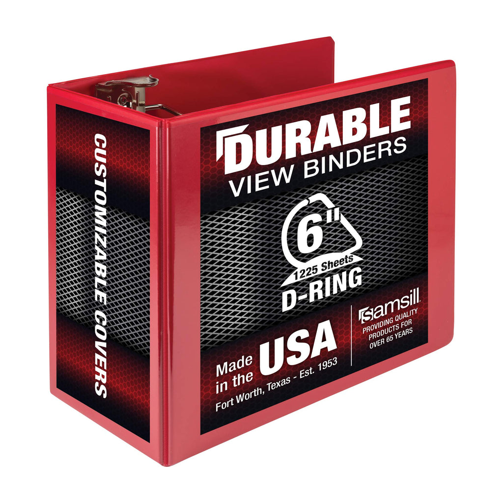 Samsill Durable 6 Inch Binder, Made In The Usa, Locking D Ring Binder, Customizable Clear View Cover, Red, Holds 1225 Pages