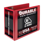 Samsill Durable 6 Inch Binder, Made In The Usa, Locking D Ring Binder, Customizable Clear View Cover, Red, Holds 1225 Pages