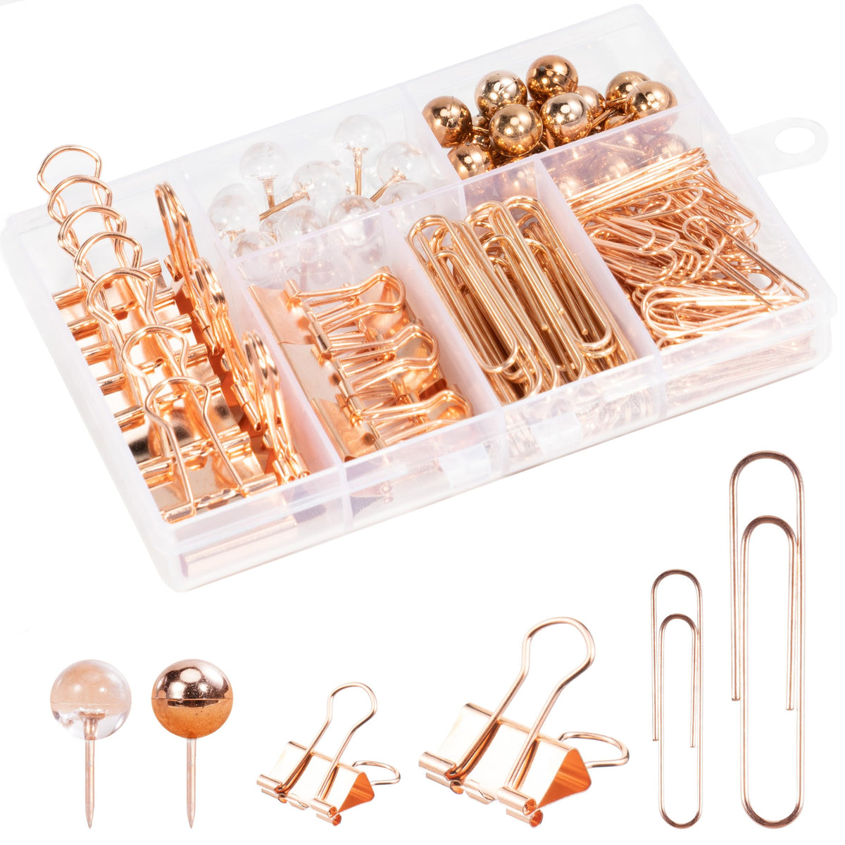 Paper Clips Binder Clips Set,160Pcs Rose Gold Office Supplies And Accessories With Paperclips & Large Small Paper Binder Clips P