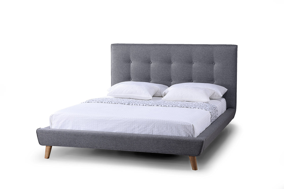 Baxton Studio Jonesy Scandinavian Style Mid Century Fabric Upholstered Platform Bed, Queen, Grey