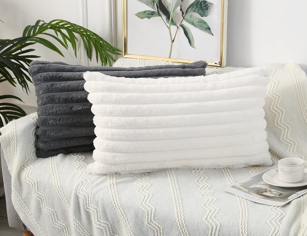Panod Faux Fur Decorative Lumbar Throw Pillow Covers 12 X 24,Long Boho Lumbar Pillow Covers Pillow Case Cushion Case For Couch B
