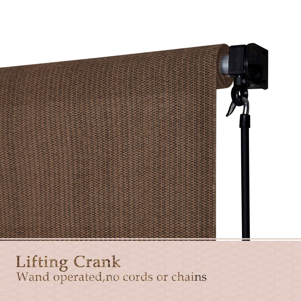 Vicllax Outdoor Roller Shade Fabric For Porch Gazebo, Patio Cordless Blinds Roll Up Shade (7' W X 8' L), Mocha