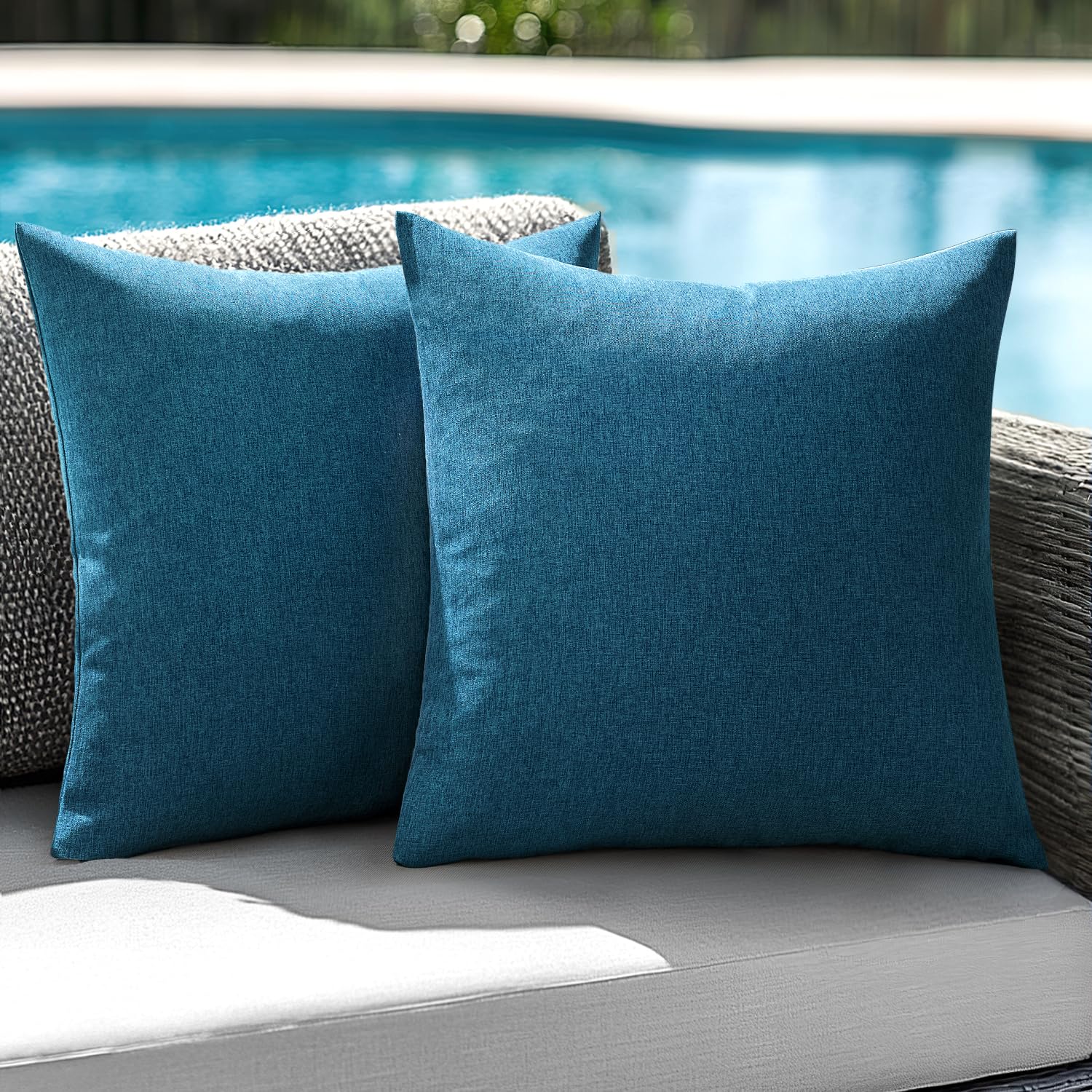 Anroduo Pack Of 2 Navy Blue Outdoor Pillow Covers For Patio Furniture - Decorative Farmhouse Linen Cushion Sham, Waterproof Outs