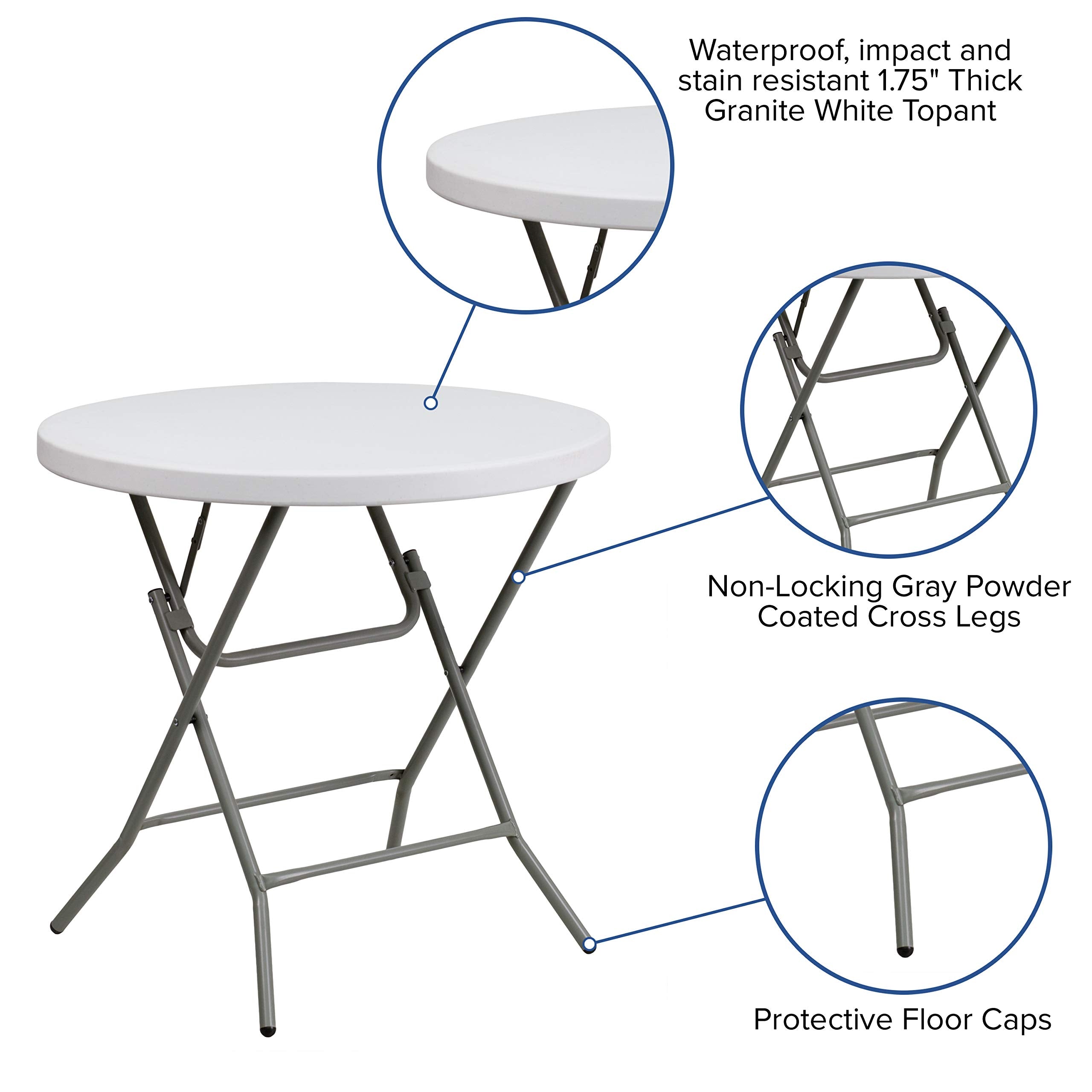 Flash Furniture Elon 2.63-Foot Round Granite White Plastic Folding Table, White