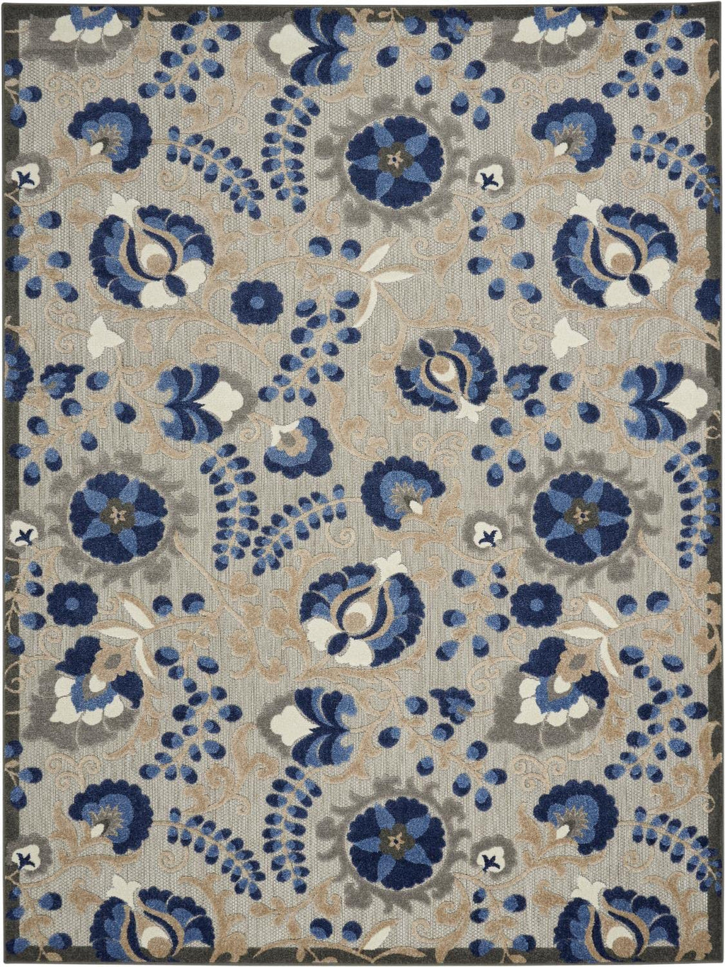 Nourison Aloha Indoor/Outdoor Natural/Blue 9'6' X 13' Area -Rug, Easy -Cleaning, Non Shedding, Bed Room, Living Room, Dining Room, Deck, Backyard, Patio (10X13)