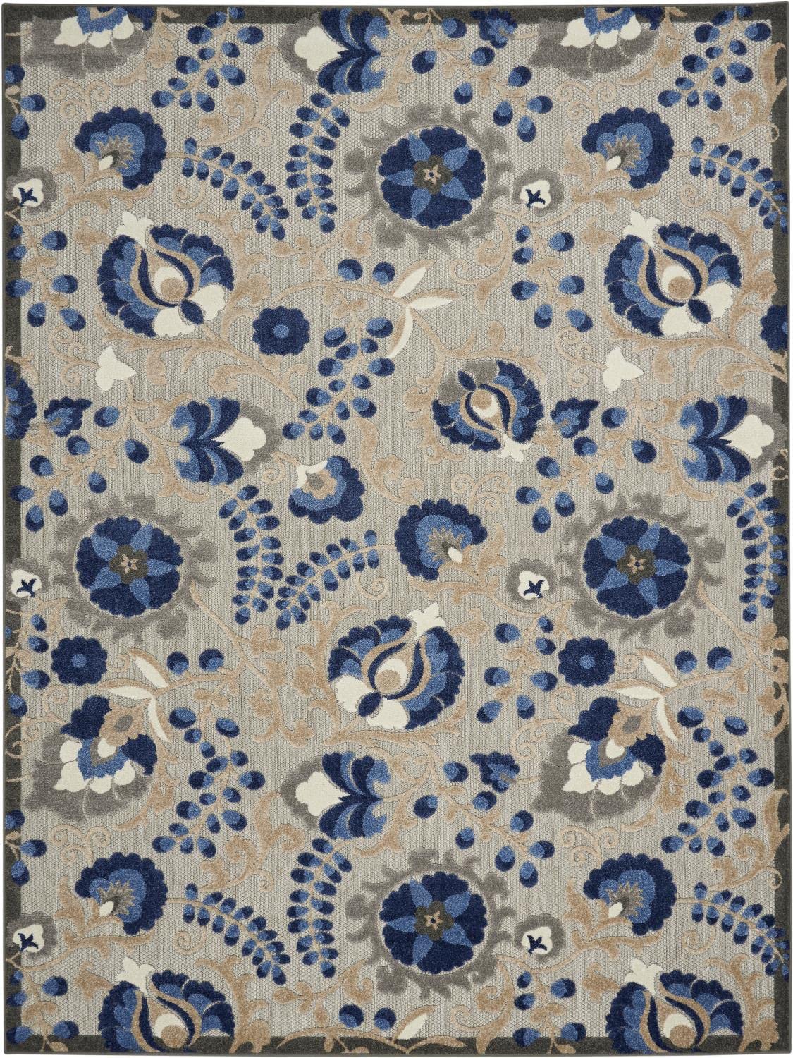 Nourison Aloha Indoor/Outdoor Natural/Blue 9'6' X 13' Area -Rug, Easy -Cleaning, Non Shedding, Bed Room, Living Room, Dining Room, Deck, Backyard, Patio (10X13)
