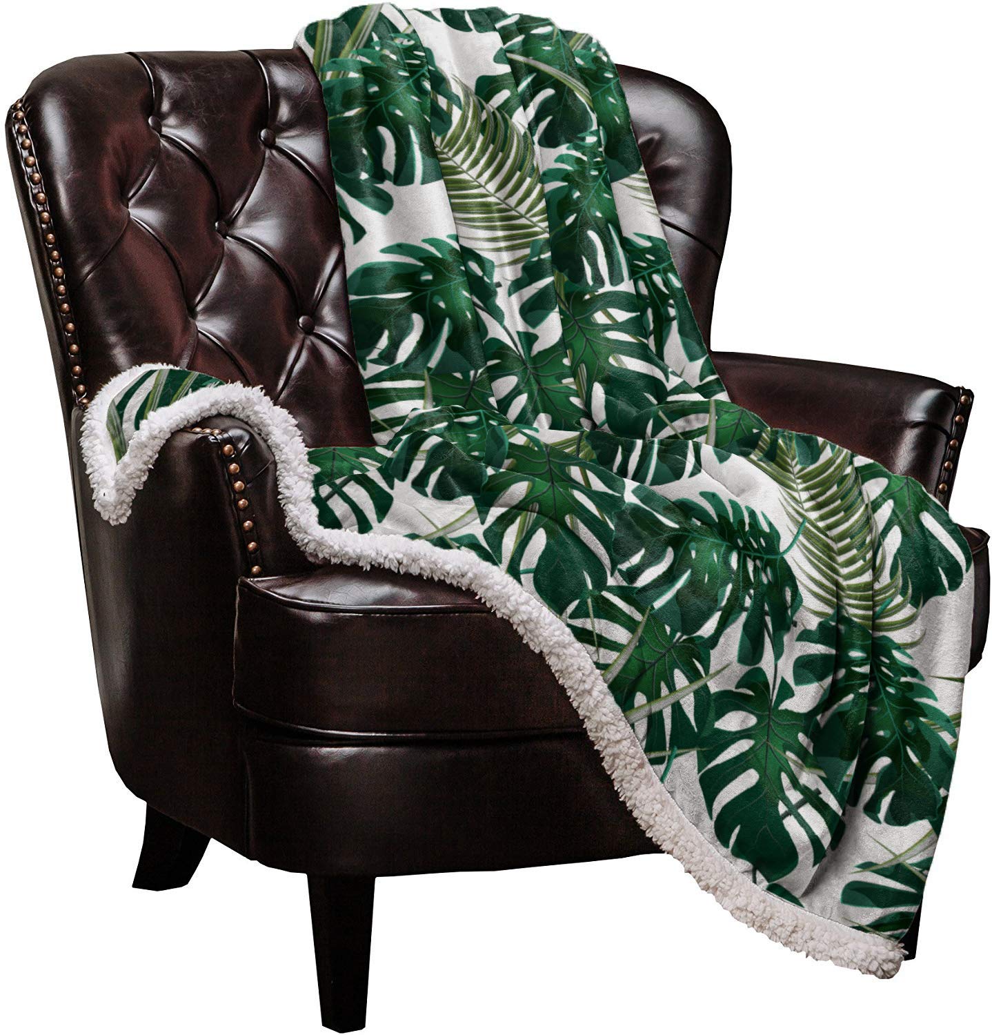 Roses Garden Sherpa Fleece Blanket Thick Tropical Leaves Monstera Bed Blanket Soft Cozy Luxury Blanket 40'X50' - Fuzzy Thick R