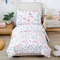 Perfemet Girls Floral Comforter Set 4 Pieces Flower Bedding Set For Twin Bed Botanical Trees Leaves Butterfly Pattern Comforter