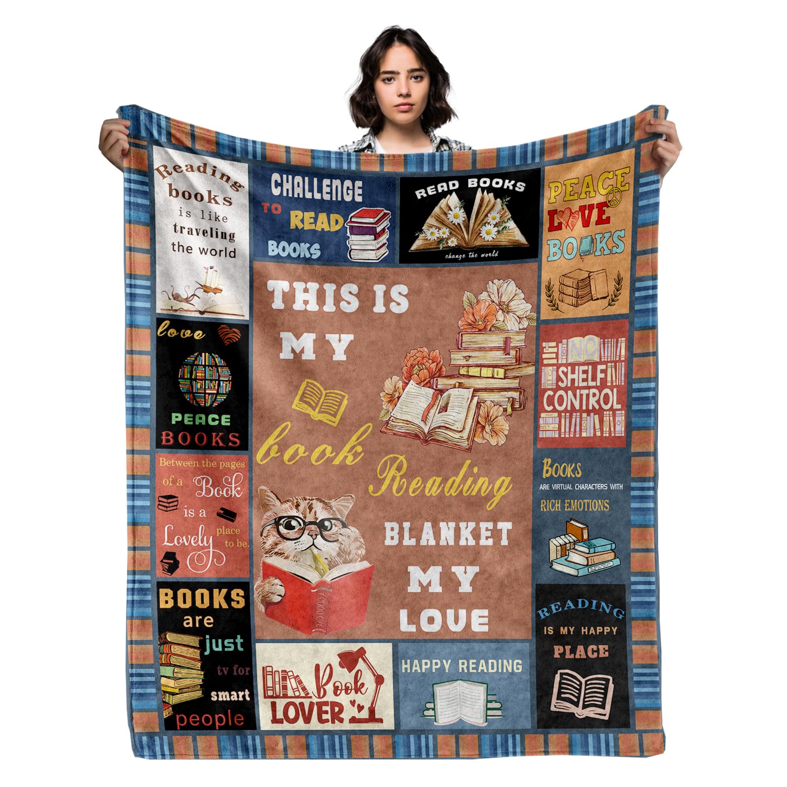 Book Lovers Gifts Sherpa Throw Blanket,Ultra Soft Flannel Blankets,Double Layer Fabric Warm Blankets,Book Club Gifts For Book Lo
