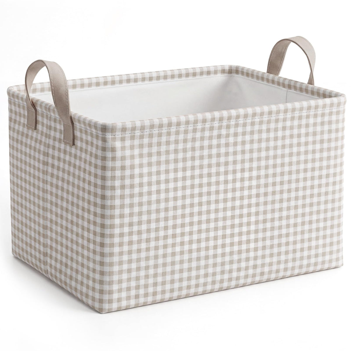 Hushee Khaki Gingham Basket Checkered Storage Collapsible Bin with Handles