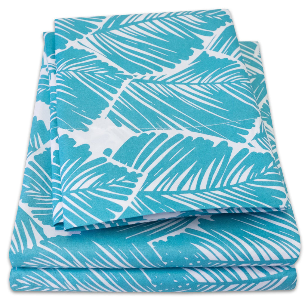 1500 Supreme Collection Extra Soft Tropical Leaf Teal Pattern Sheet Set - Luxury Bed Sheets Set With Deep Pocket Wrinkle Free Be