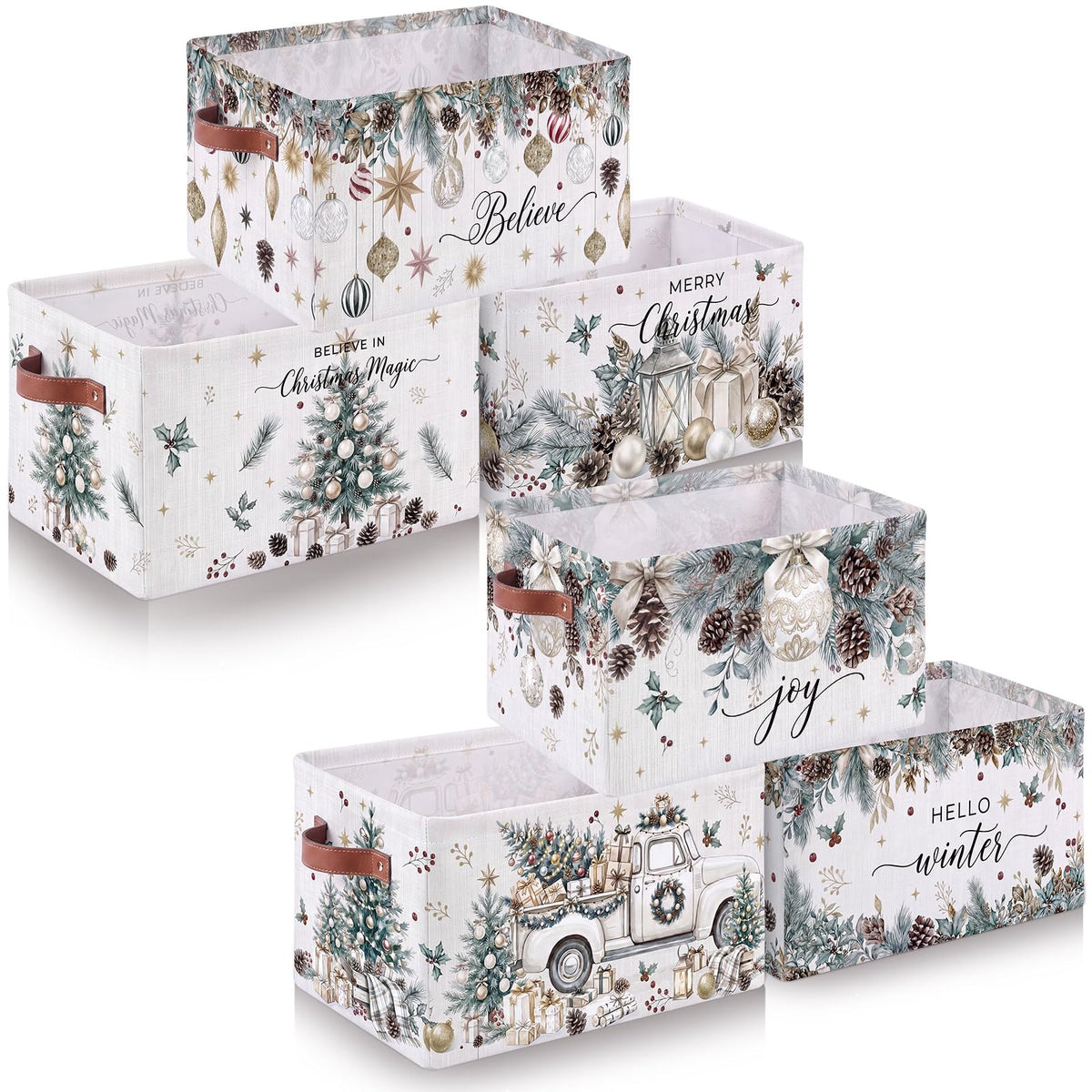 Acellegic 6 Pcs Christmas Storage Bins with Handles Collapsible Winter Box
