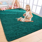 Arogan Shag Teal Area Rug For Bedroom, 5X7 Feet Washable Rugs For Living Room, Non-Slip Modern Indoor Floor Carpet Rugs, Plush M
