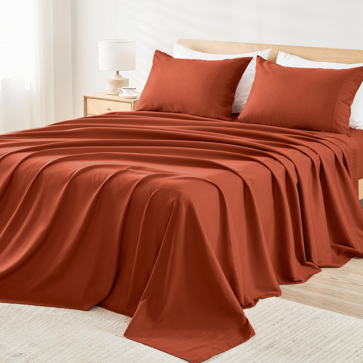 Andency Orange Sheets Queen Set 4 Pieces, Super Soft Sheets For Queen Size Bed, Microfiber Queen Sheet Set, Deep Pocket Up To 16', Hotel Luxury Breathable & Cooling Bedding Sheets & Pillowcases